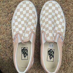 VANS Checkerboard Classic Womens Slip-On Shoes in French Oak